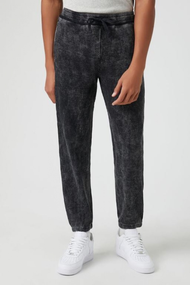 Pantalon Forever 21 Garment Wash Drawstring Joggers Hombre Negros | XhV02QyVvnN