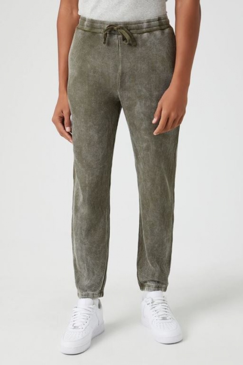 Pantalon Forever 21 Garment Wash Drawstring Joggers Hombre Verde Oliva | q4CTjDidXIu