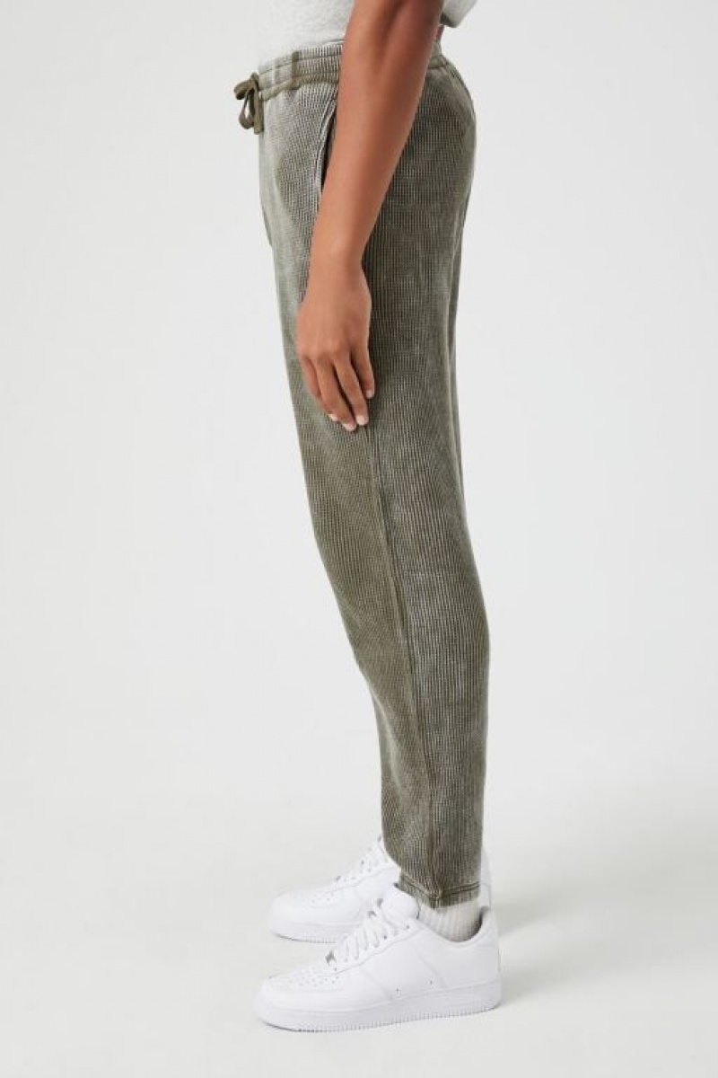 Pantalon Forever 21 Garment Wash Drawstring Joggers Hombre Verde Oliva | q4CTjDidXIu