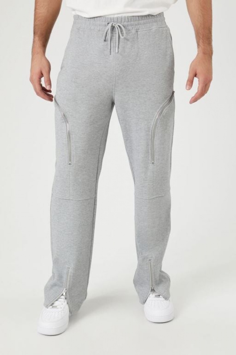 Pantalon Forever 21 Heathered Zip Up Drawstring Hombre Grises Claro | cc2aK1CiIOh