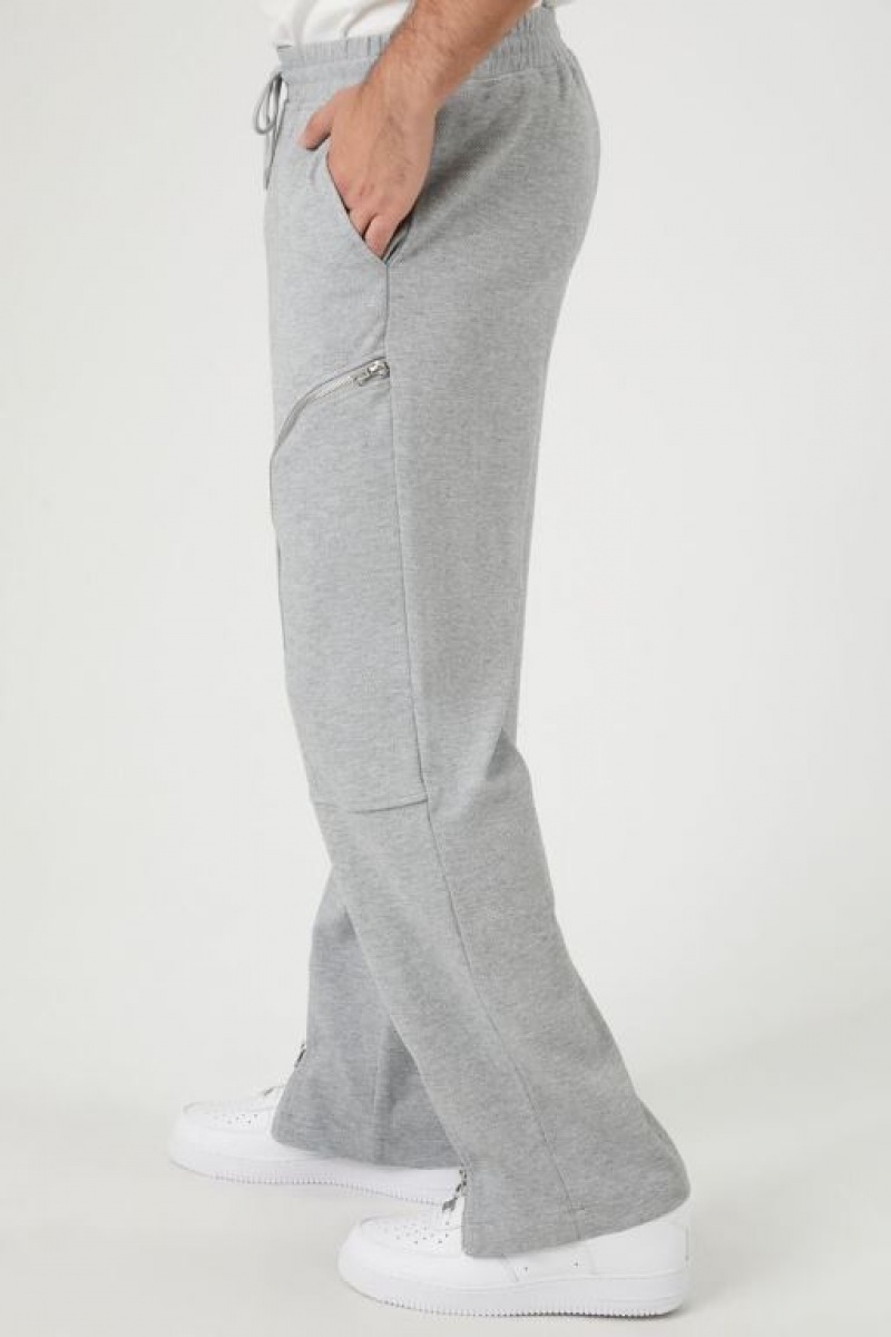 Pantalon Forever 21 Heathered Zip Up Drawstring Hombre Grises Claro | cc2aK1CiIOh