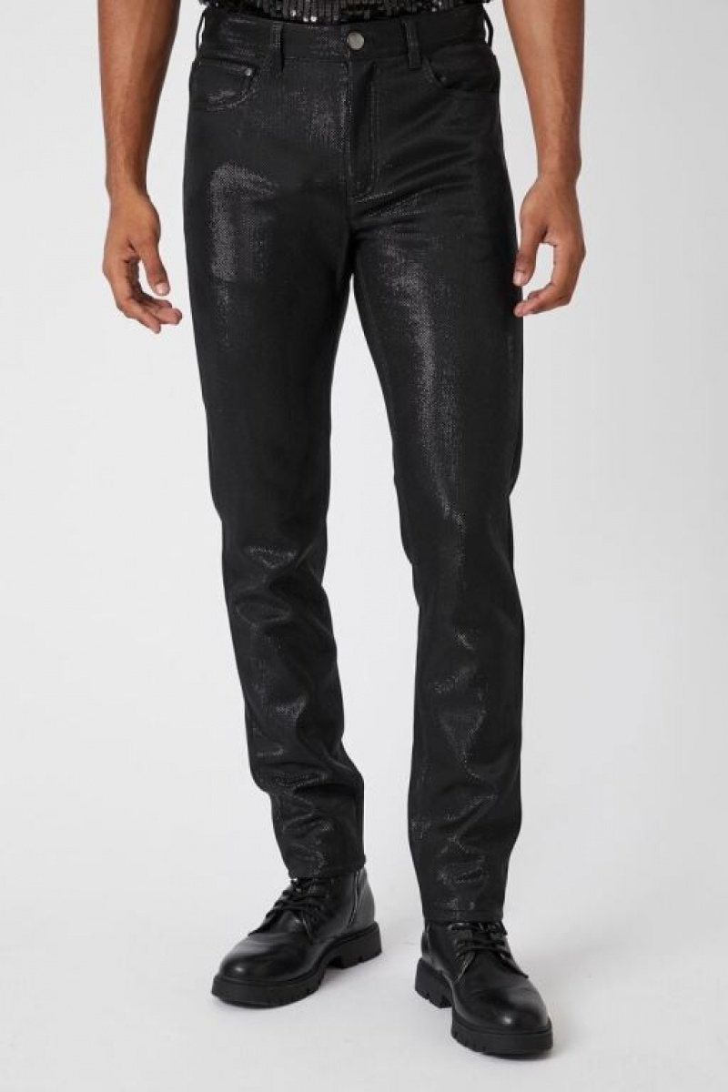 Pantalon Forever 21 Metallic Mid Rise Flaco Hombre Negros | fuGLhs0emU6