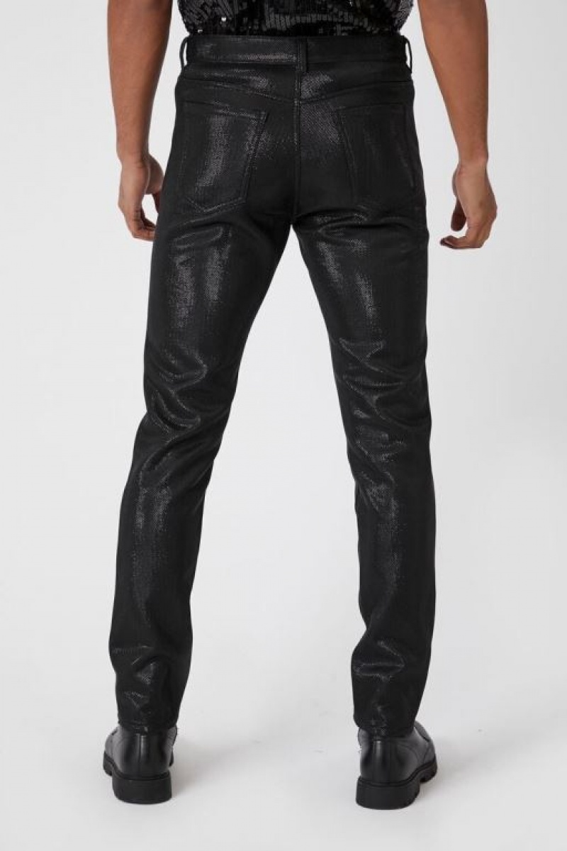 Pantalon Forever 21 Metallic Mid Rise Flaco Hombre Negros | fuGLhs0emU6