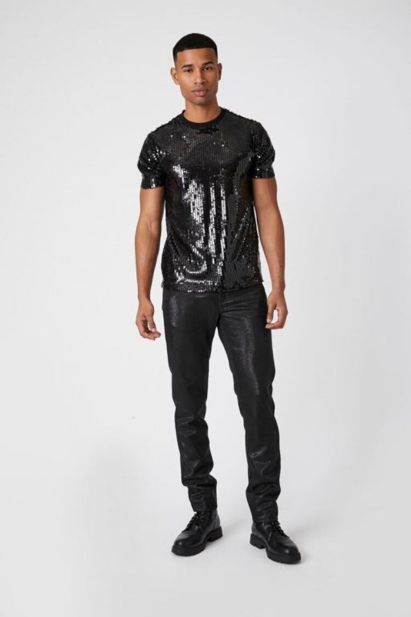 Pantalon Forever 21 Metallic Mid Rise Flaco Hombre Negros | fuGLhs0emU6