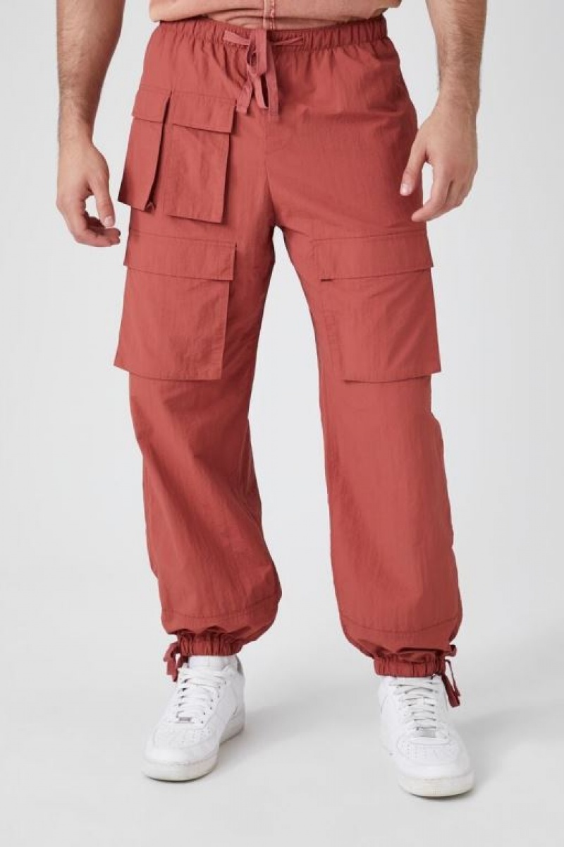 Pantalon Forever 21 Nylon Parachute Cargo Joggers Hombre Rojos | fFnvPbZh0Cs