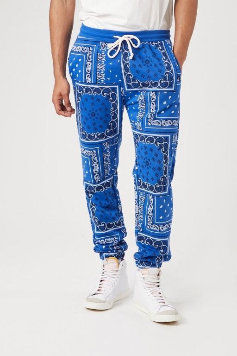 Pantalon Forever 21 Paisley Print Joggers Hombre Azules Multicolor | ZjMuHueUyUR