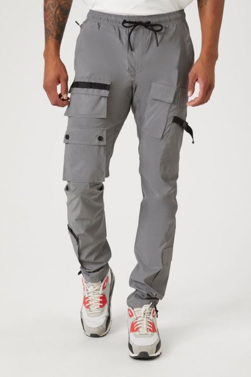 Pantalon Forever 21 Reflective Drawstring Cargo Joggers Hombre Grises | RDzNIts0S9J