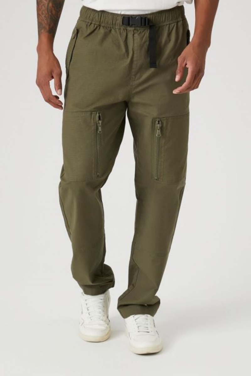 Pantalon Forever 21 Release Hebilla Slim Fit Hombre Verde Oliva | 6i28nSqhusX