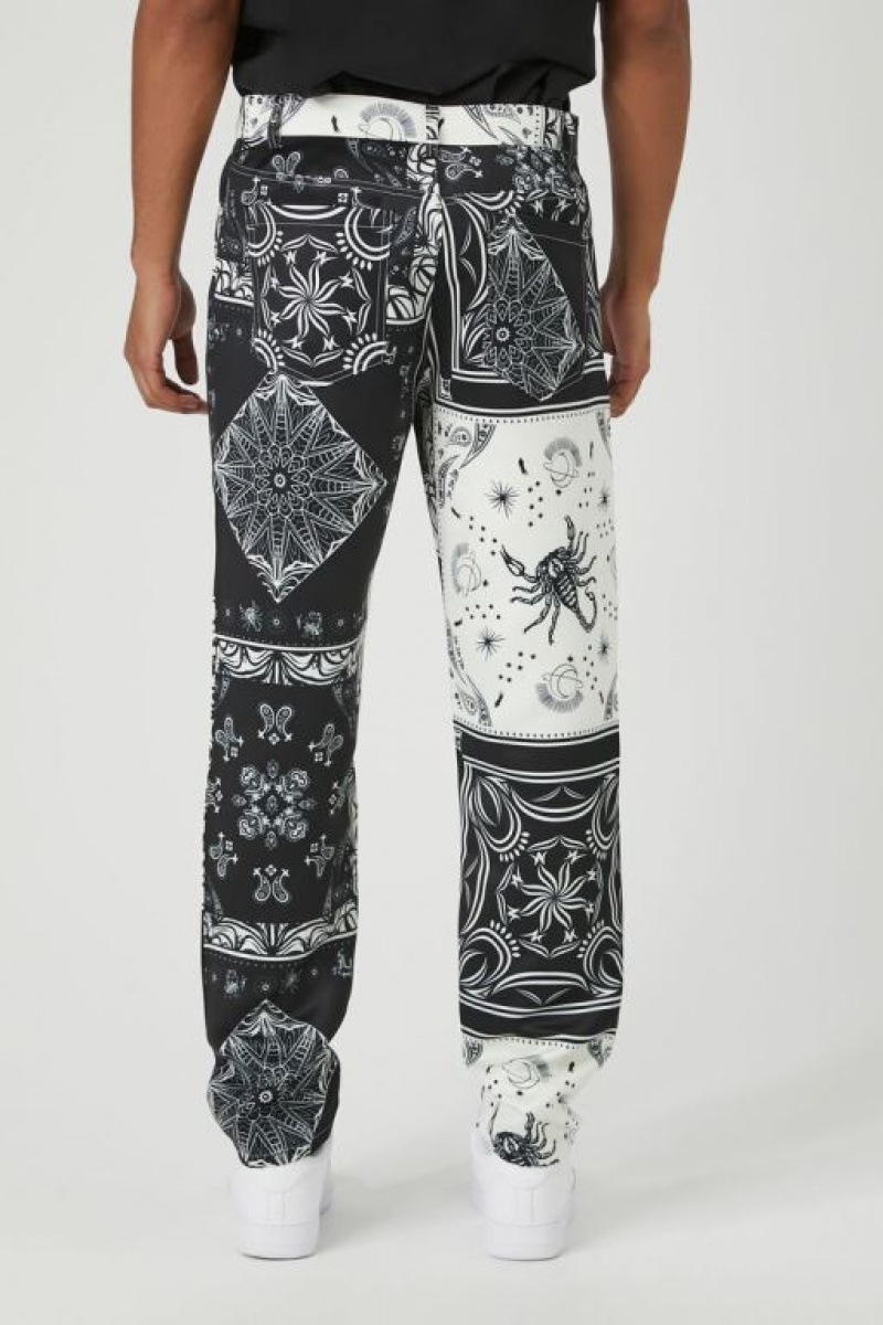 Pantalon Forever 21 Satin Paisley Print Slim Fit Hombre Negros Creme | bUSW13cxxlJ