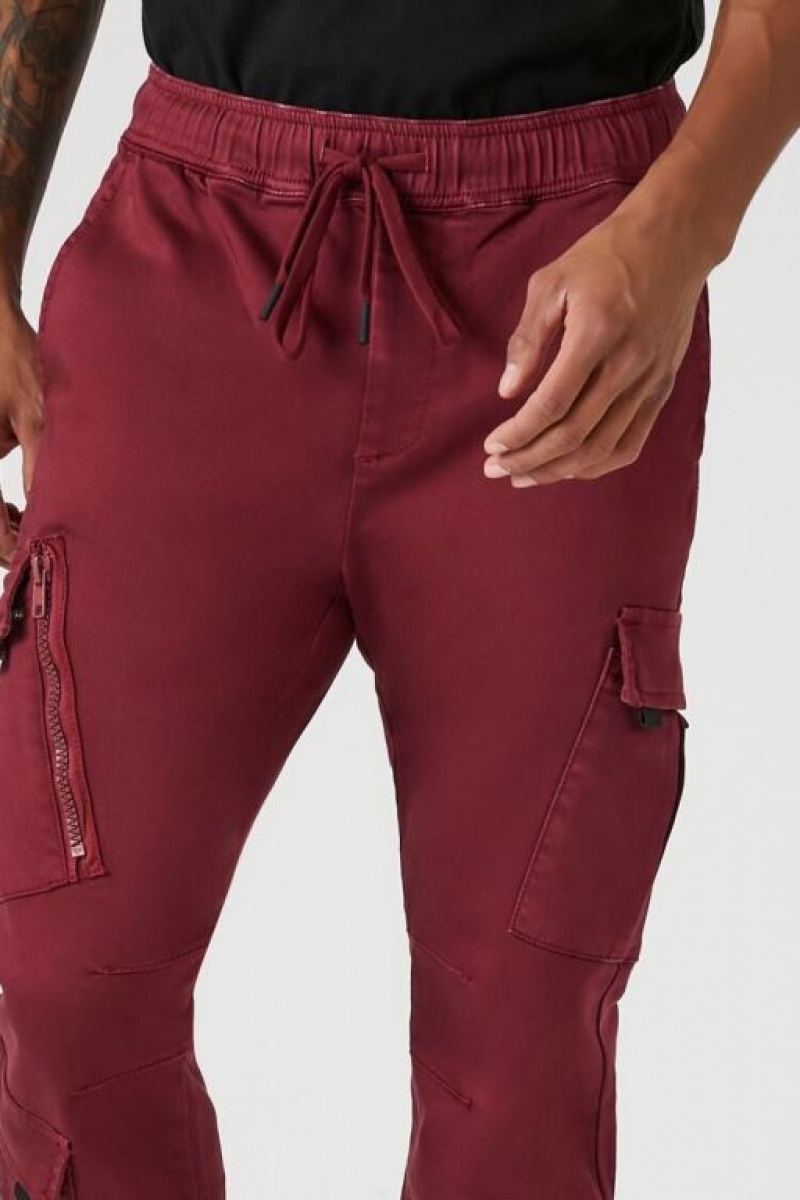 Pantalon Forever 21 Slim Fit Cargo Drawstring Joggers Hombre Rojos | TGzfwz9rsYK