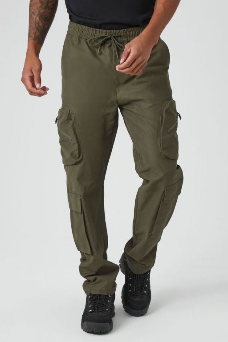 Pantalon Forever 21 Slim Fit Drawstring Cargo Hombre Verde Oliva | uvIDsdHU2IR