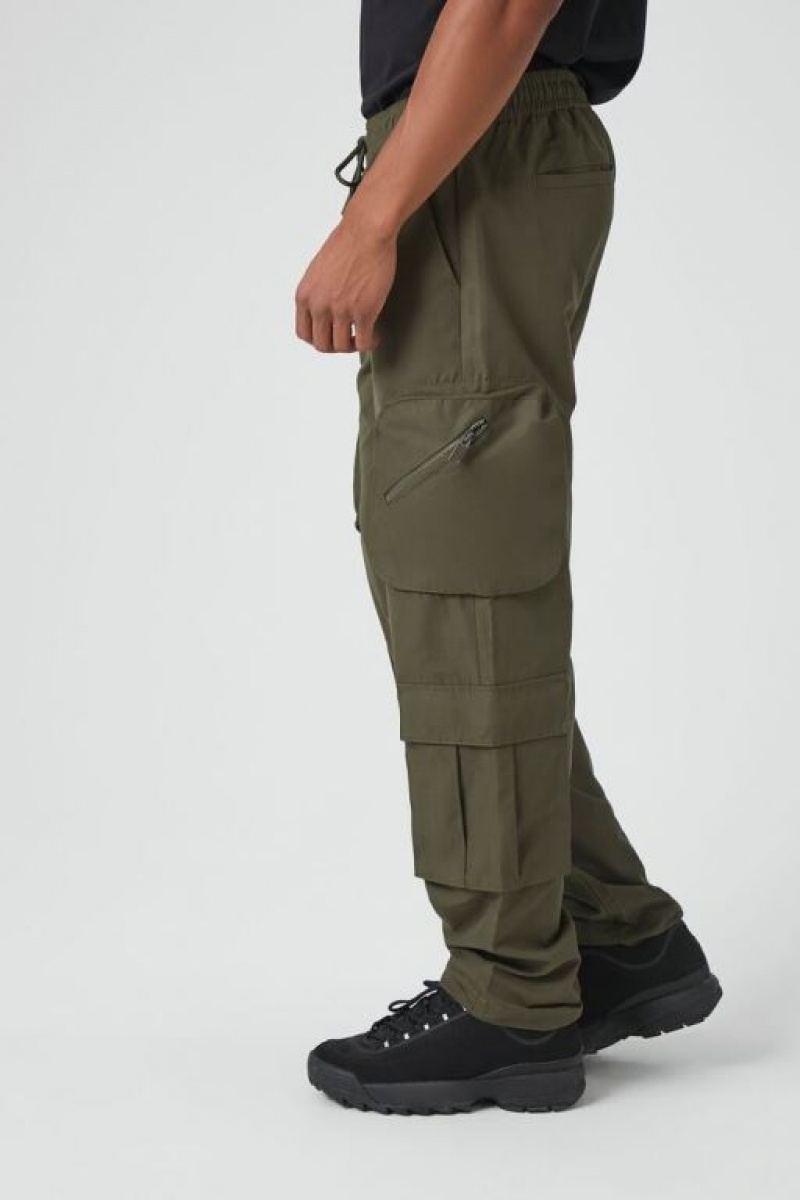 Pantalon Forever 21 Slim Fit Drawstring Cargo Hombre Verde Oliva | uvIDsdHU2IR