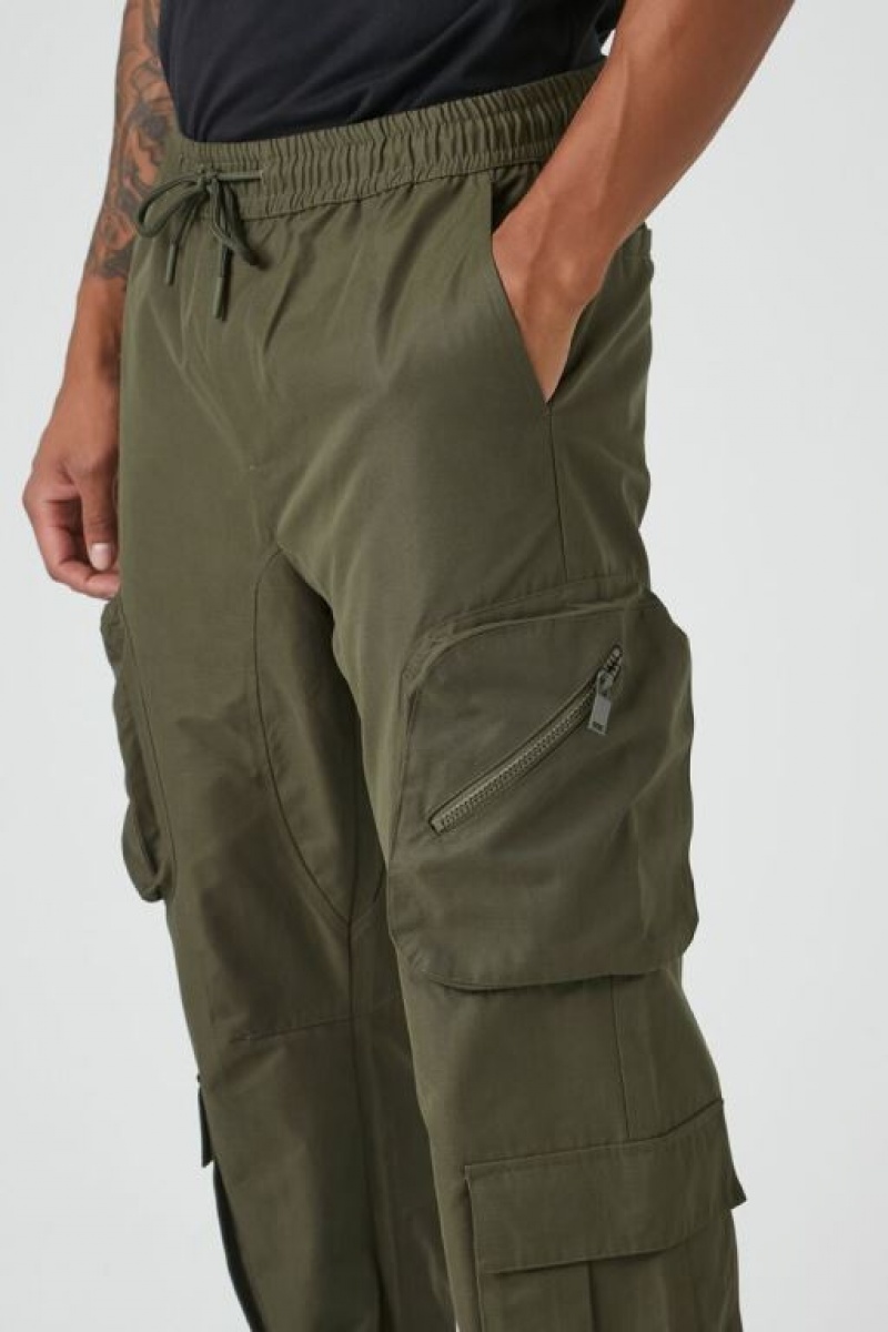 Pantalon Forever 21 Slim Fit Drawstring Cargo Hombre Verde Oliva | uvIDsdHU2IR