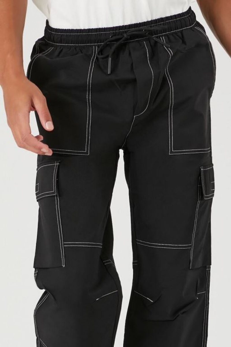 Pantalon Forever 21 Slim Fit Drawstring Hombre Negros | arjWDdK6eL5