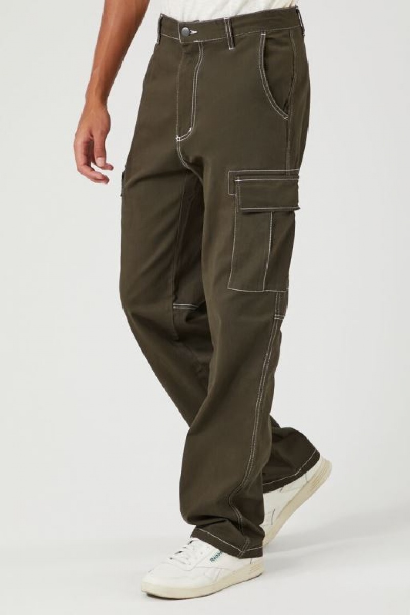 Pantalon Forever 21 Stitched Directo Leg Hombre Verde Oliva | sEZyCU41eqI