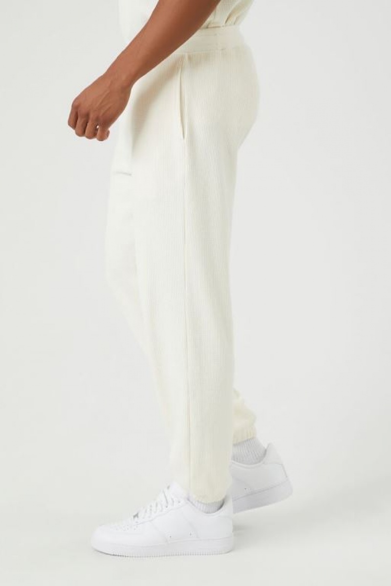 Pantalon Forever 21 Thermal Drawstring Joggers Hombre Creme | U8TbGcAnVmB