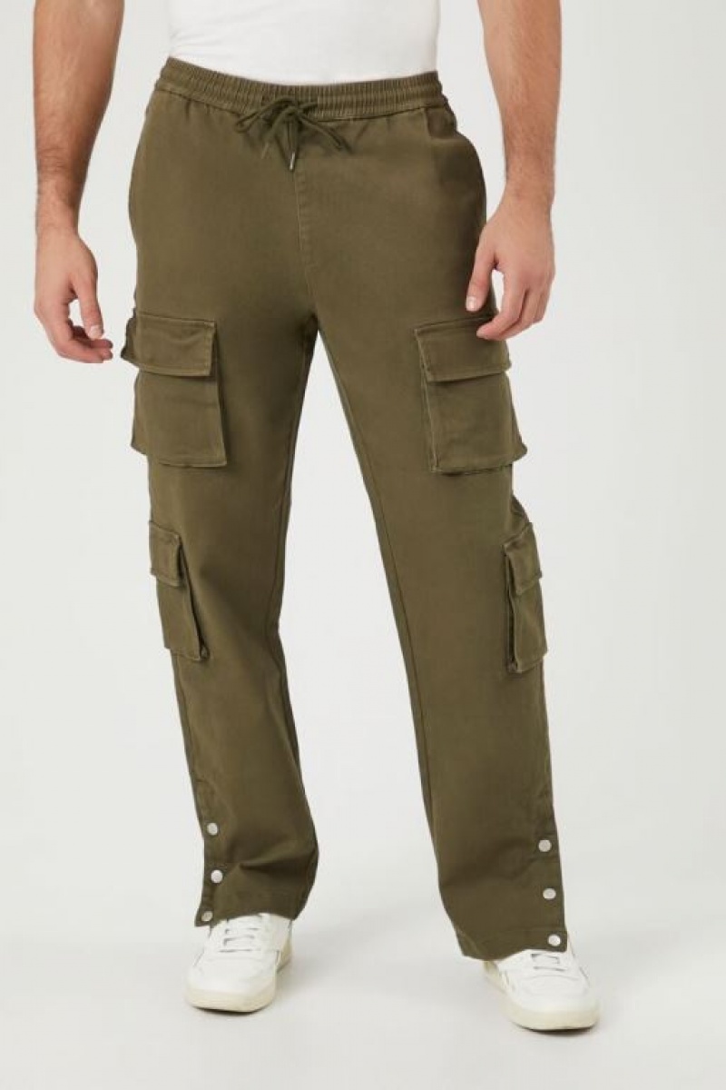 Pantalon Forever 21 Twill Button Hem Cargo Joggers Hombre Verde Oliva | f2uwIJ90t4G