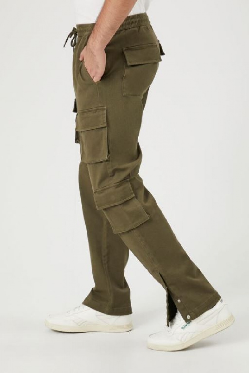 Pantalon Forever 21 Twill Button Hem Cargo Joggers Hombre Verde Oliva | f2uwIJ90t4G