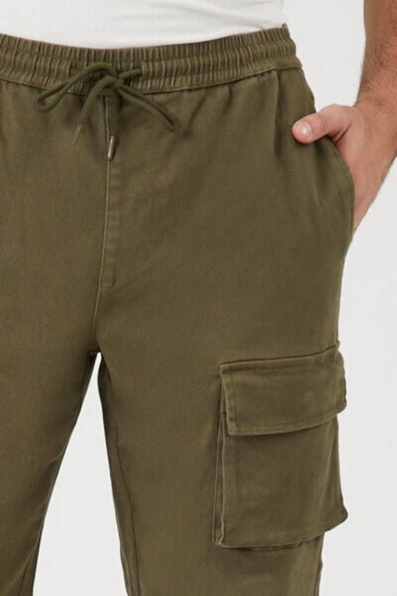 Pantalon Forever 21 Twill Button Hem Cargo Joggers Hombre Verde Oliva | f2uwIJ90t4G