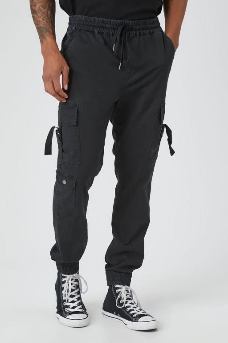 Pantalon Forever 21 Twill Cargo Drawstring Joggers Hombre Negros | TQMdoKzErms