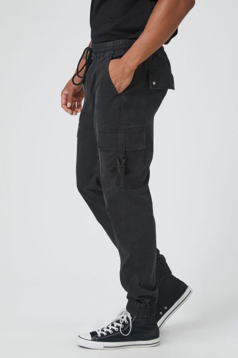 Pantalon Forever 21 Twill Cargo Drawstring Joggers Hombre Negros | TQMdoKzErms