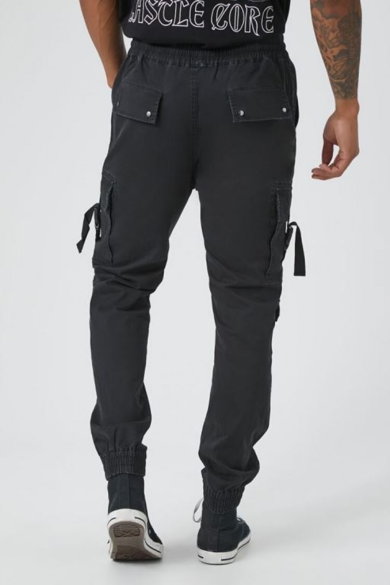 Pantalon Forever 21 Twill Cargo Drawstring Joggers Hombre Negros | TQMdoKzErms