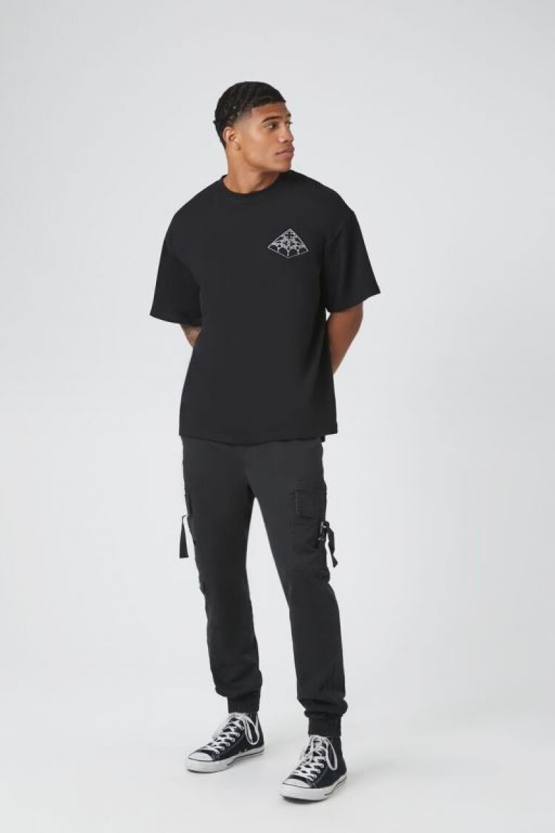 Pantalon Forever 21 Twill Cargo Drawstring Joggers Hombre Negros | TQMdoKzErms