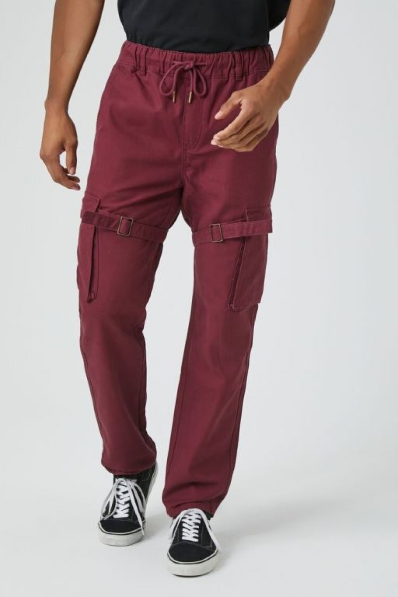 Pantalon Forever 21 Twill Drawstring Utility Correa Hombre Vino | rlAz2PMI1my