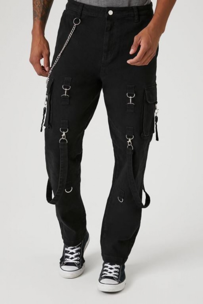 Pantalon Forever 21 Utility Wallet Chain Cargo Hombre Negros | iY0DIfQ4yQS