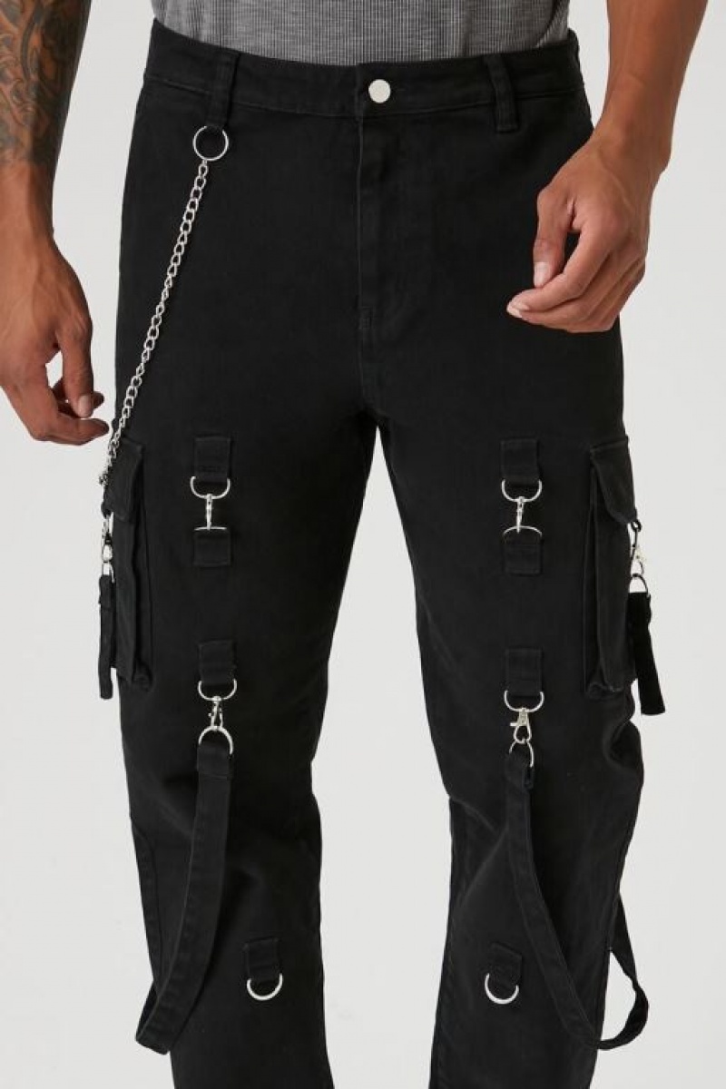 Pantalon Forever 21 Utility Wallet Chain Cargo Hombre Negros | iY0DIfQ4yQS