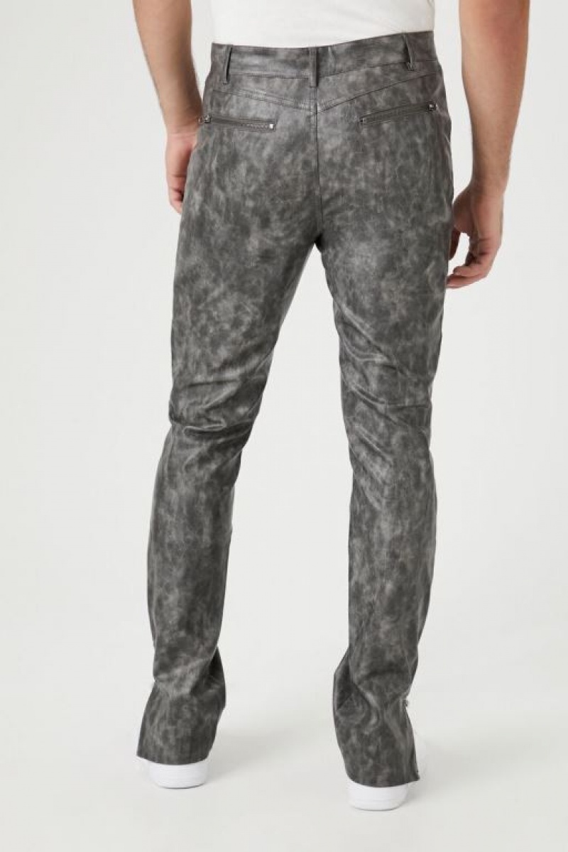 Pantalon Forever 21 Weathered Faux Cuero Slim Fit Hombre Grises | a6ZJATEmhmY