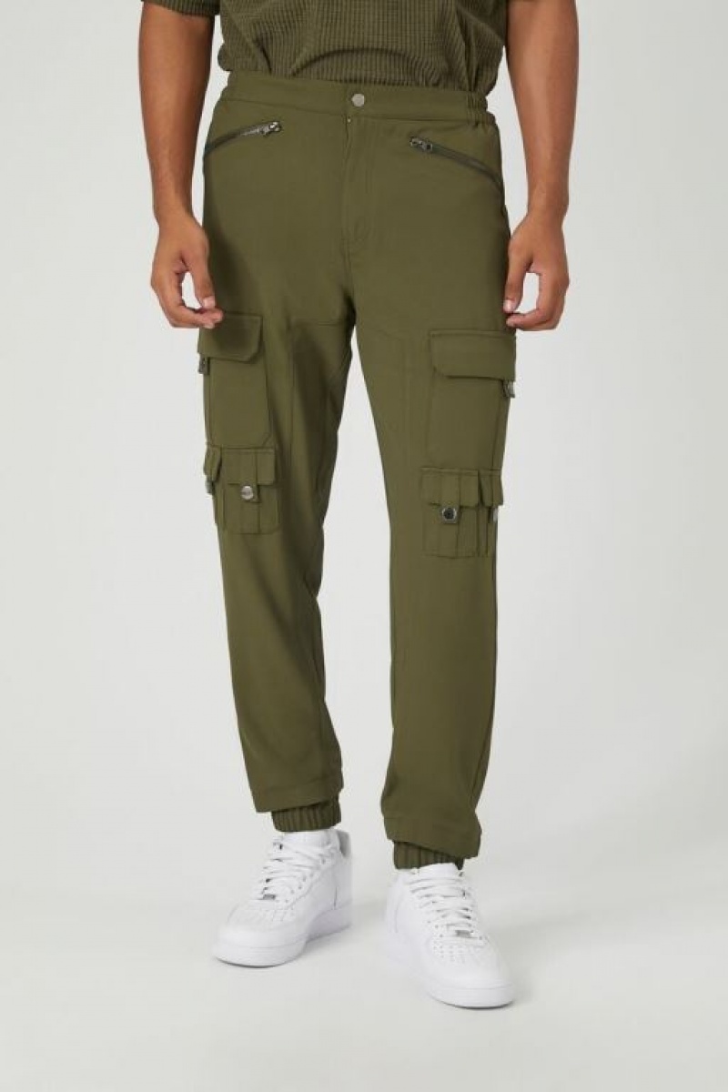 Pantalon Forever 21 Zippered Mid Rise Cargo Joggers Hombre Verde Oliva | tTMbI01dnVW