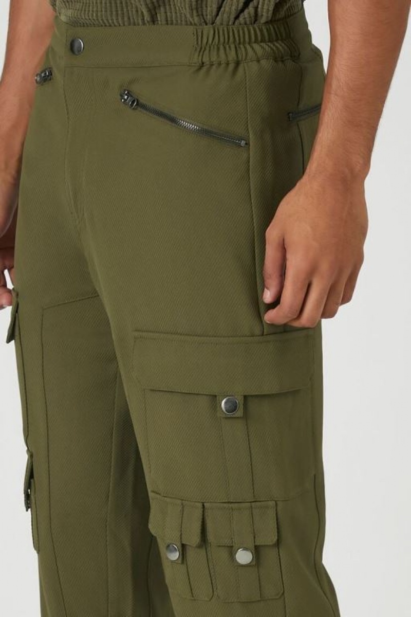 Pantalon Forever 21 Zippered Mid Rise Cargo Joggers Hombre Verde Oliva | tTMbI01dnVW