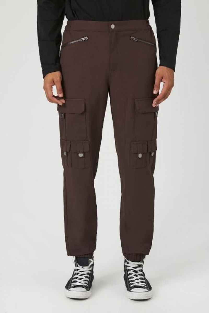 Pantalon Forever 21 Zippered Mid Rise Cargo Joggers Hombre Cocoa | HLtKpyEizFI