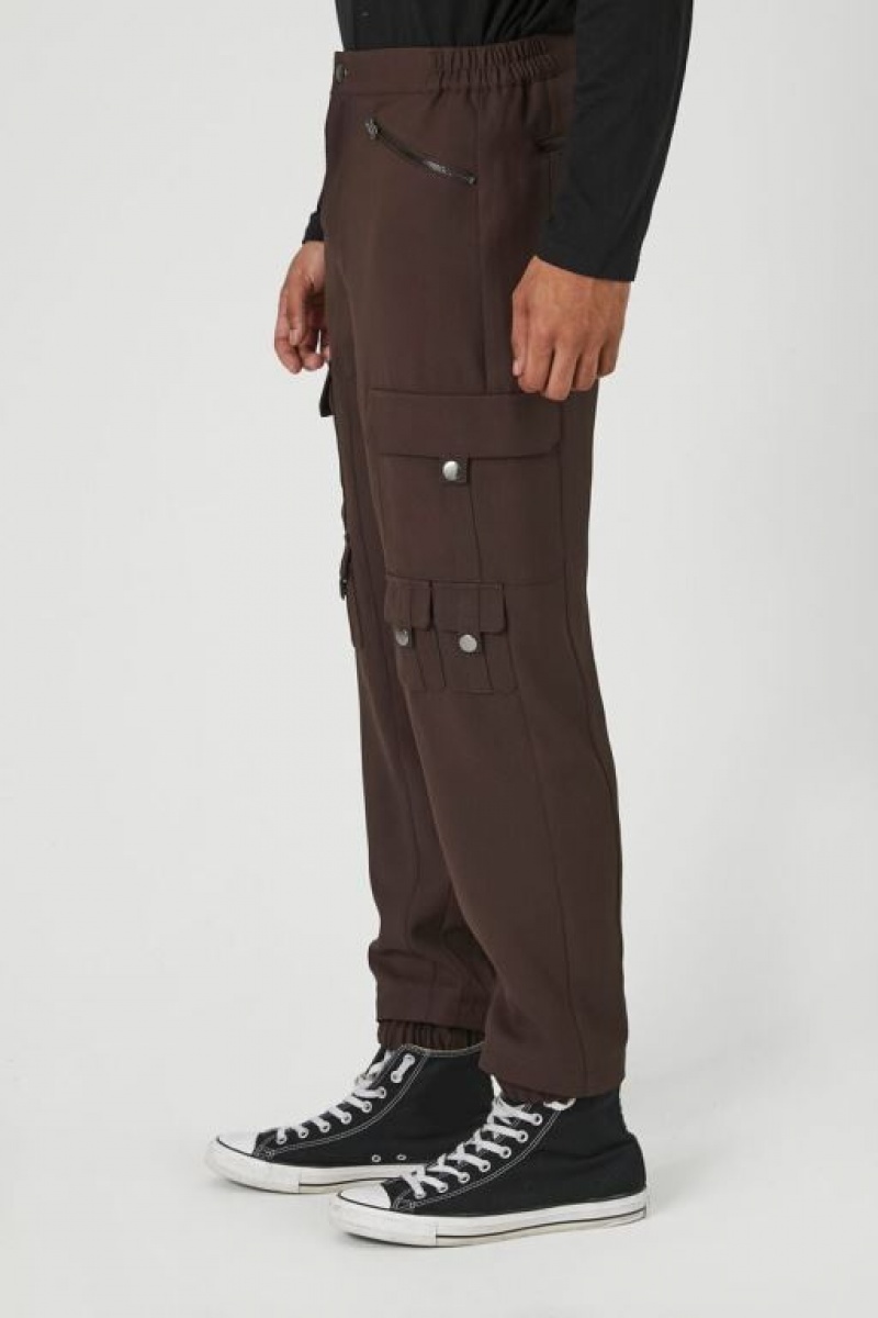 Pantalon Forever 21 Zippered Mid Rise Cargo Joggers Hombre Cocoa | HLtKpyEizFI