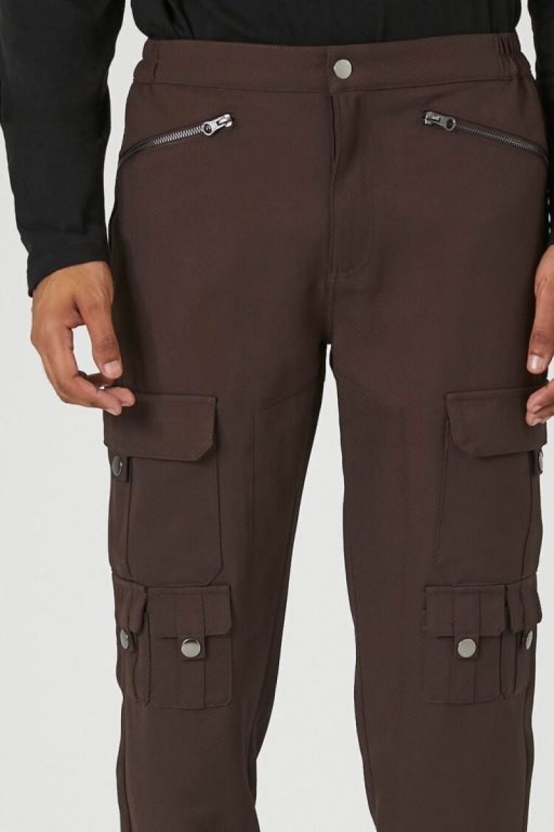 Pantalon Forever 21 Zippered Mid Rise Cargo Joggers Hombre Cocoa | HLtKpyEizFI